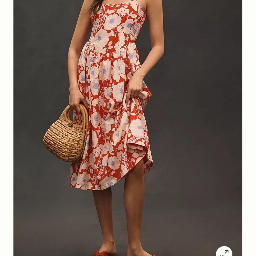 MAEVE SLEEVELESS SQUARE-NECK DROP-WAIST MIDI DRESS